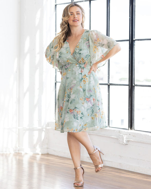 Florence Flutter Sleeve Dress in Sage Floral Print