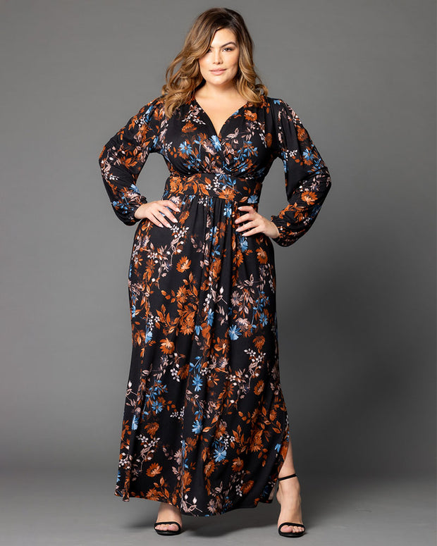 Kelsey Long Sleeve Maxi Dress in Midnight Asters