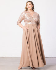 Paris Pleated Sequin Gown in Rose Gold