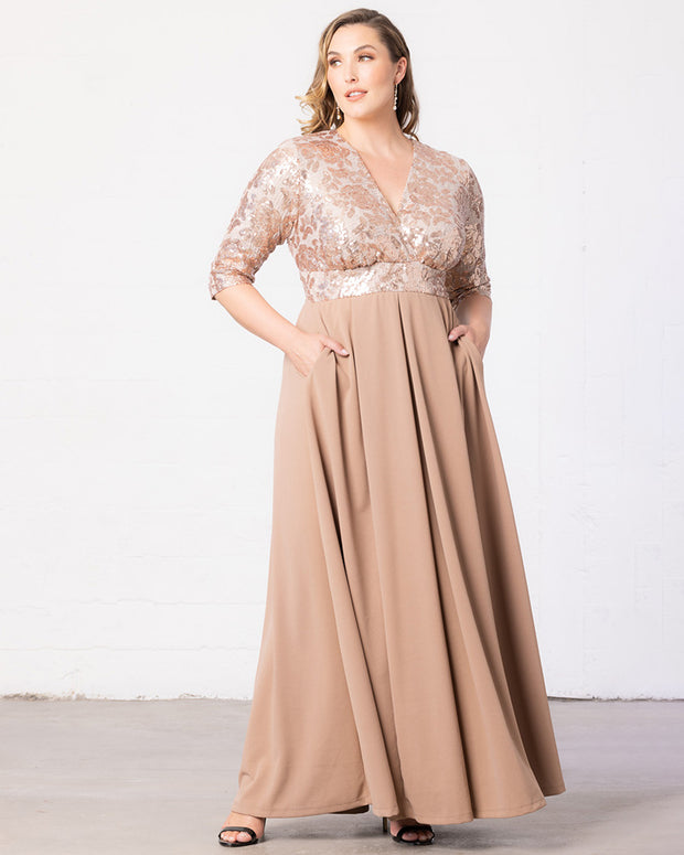 Paris Pleated Sequin Gown in Rose Gold