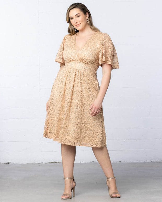 Starry Sequined Lace Cocktail Dress in Champayne
