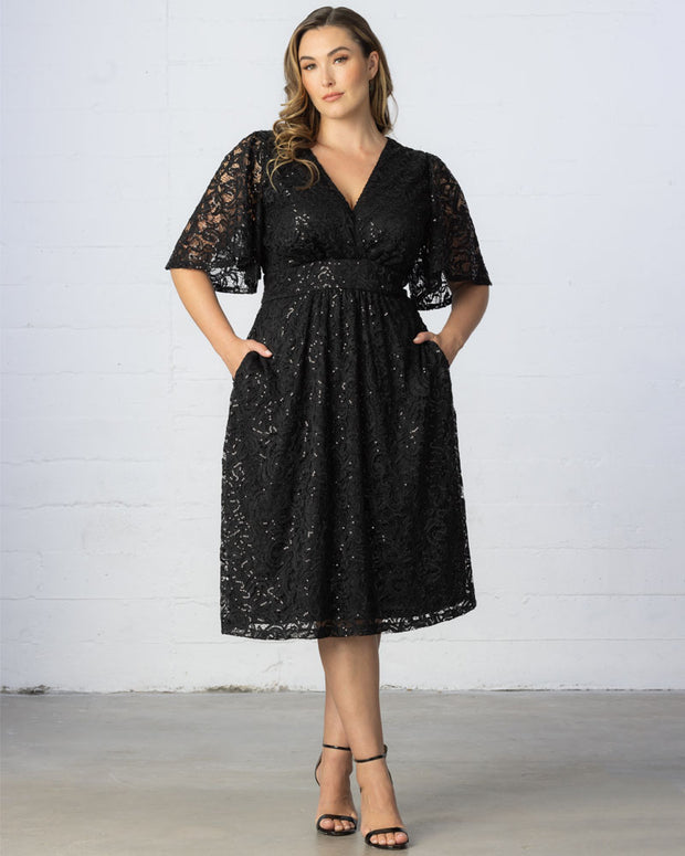 Starry Sequined Lace Cocktail Dress in Onyx