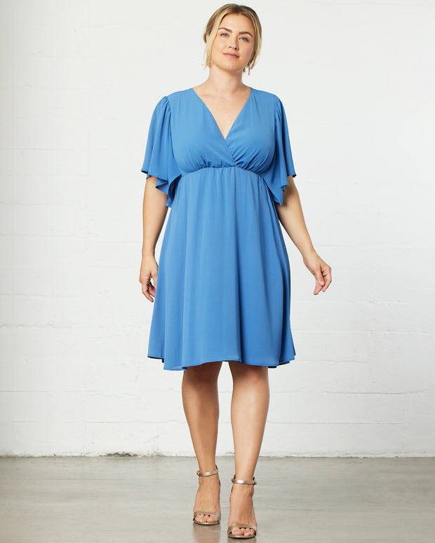 Florence Flutter Sleeve Dress in Pacific Blue