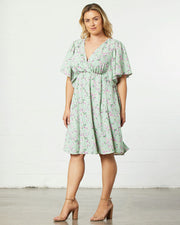 Florence Flutter Sleeve Dress in Sage Trellis Print