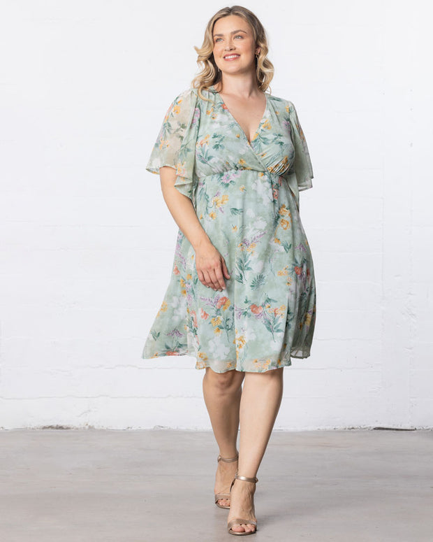 Florence Flutter Sleeve Dress in Sage Floral Print