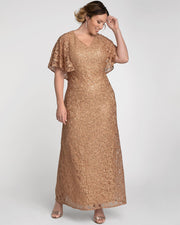 Celestial Cape Sleeve Gown in Champagne