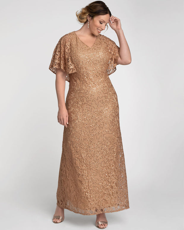 Celestial Cape Sleeve Gown in Champagne