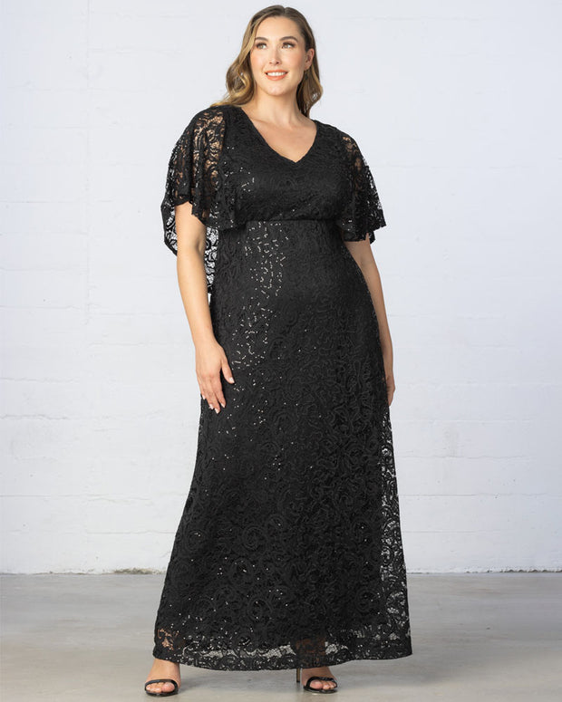 Celestial Cape Sleeve Gown in Onyx