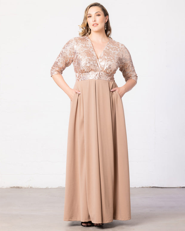 Paris Pleated Sequin Gown in Rose Gold