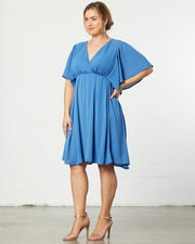 Florence Flutter Sleeve Dress in Pacific Blue
