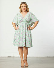 Florence Flutter Sleeve Dress in Sage Trellis Print