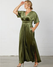 Verona Velvet Evening Gown in Olive