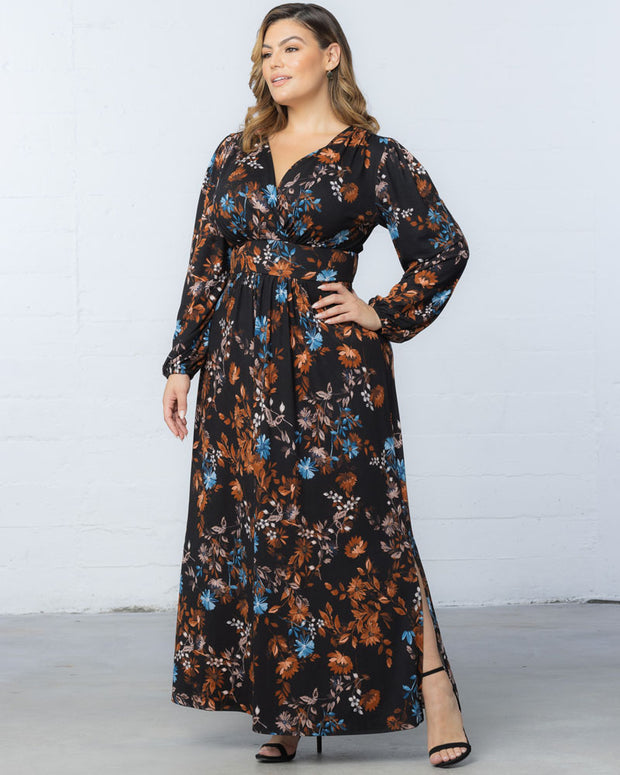 Kelsey Long Sleeve Maxi Dress in Midnight Asters
