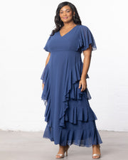 Tour De Flounce Maxi Dress in Denim Blue