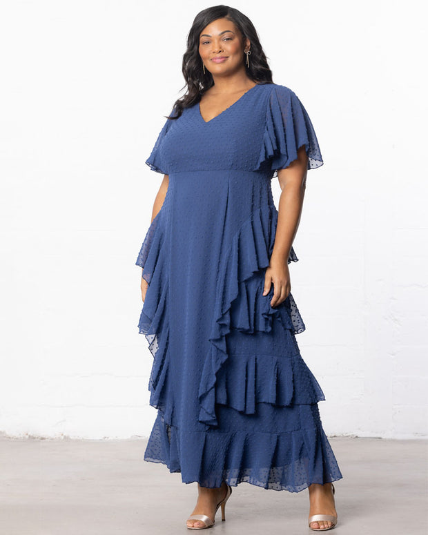 Tour De Flounce Maxi Dress in Denim Blue