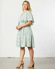 Florence Flutter Sleeve Dress in Sage Trellis Print