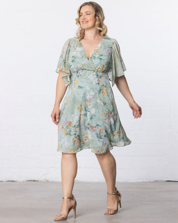 Florence Flutter Sleeve Dress in Sage Floral Print