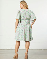 Florence Flutter Sleeve Dress in Sage Trellis Print