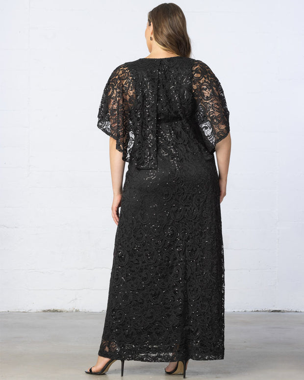 Celestial Cape Sleeve Gown in Onyx