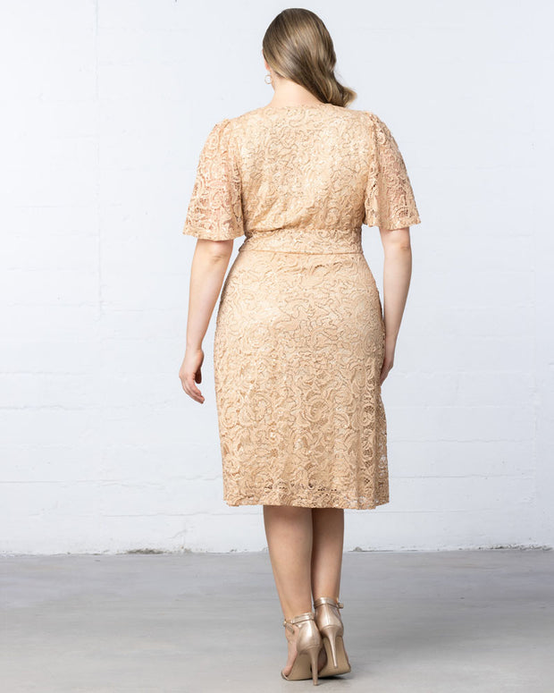 Starry Sequined Lace Cocktail Dress in Champayne