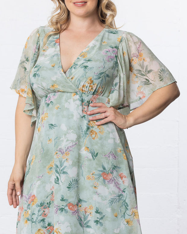 Florence Flutter Sleeve Dress in Sage Floral Print