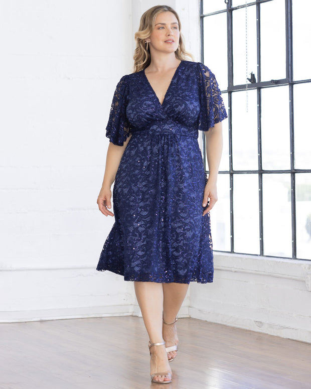 Starry Sequined Lace Cocktail Dress in Nocturnal Navy Sequins