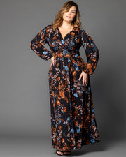 Kelsey Long Sleeve Maxi Dress in Midnight Asters