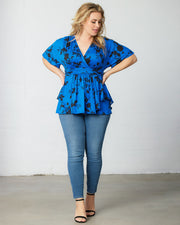 Encore Print Top in Blue Flora Impressions