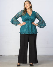 Sequin Sparkle Bell Sleeve Lace Top in Teal Topaz