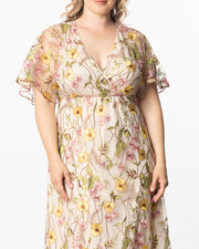 Embroidered Elegance Evening Gown in Sunkissed Garden Print