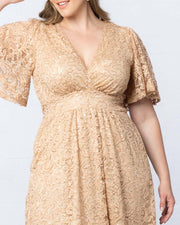 Starry Sequined Lace Cocktail Dress in Champayne