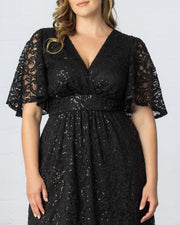 Starry Sequined Lace Cocktail Dress in Onyx