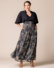 Avisa A-Line Evening Gown in Gilded Florals
