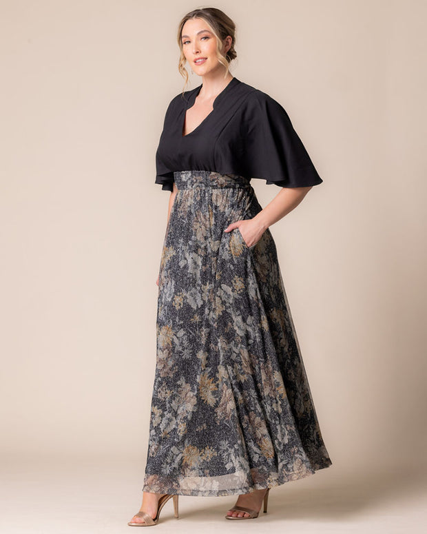Avisa A-Line Evening Gown in Gilded Florals