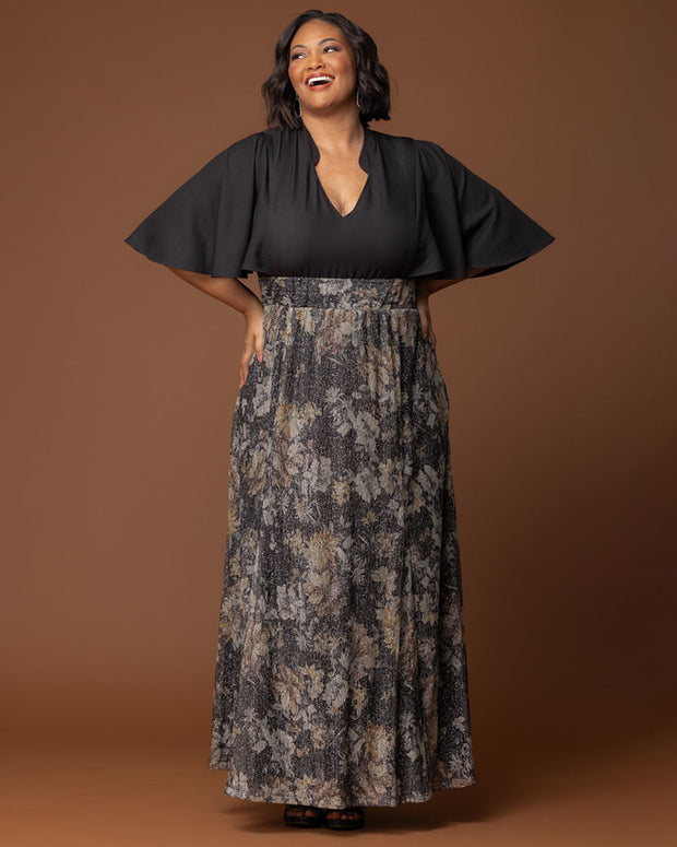 Avisa A-Line Evening Gown in Gilded Florals