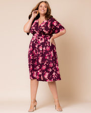 Gia Midi Dress in Shimmering Sangria Blooms