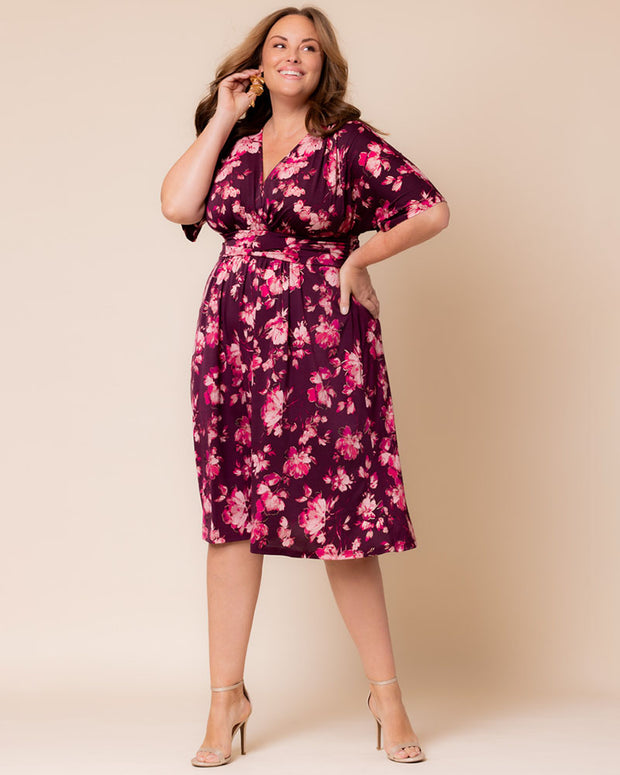 Gia Midi Dress in Shimmering Sangria Blooms