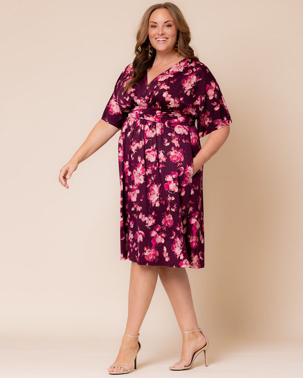 Gia Midi Dress in Shimmering Sangria Blooms