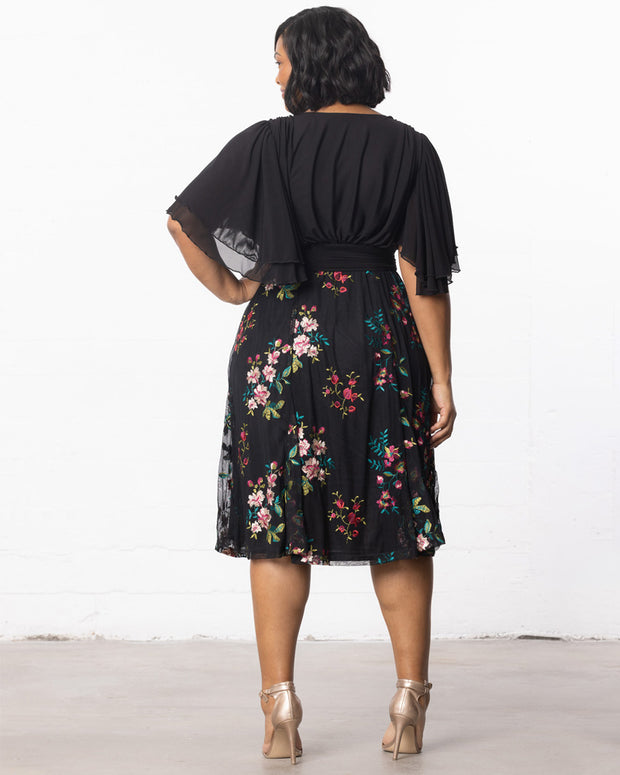 Lillian Embroidered Cocktail Dress in Onyx Blooms
