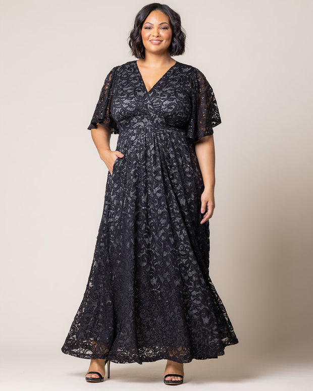 Luminous Sequin Lace Long Gown in Storm Grey