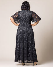 Luminous Sequin Lace Long Gown in Storm Grey