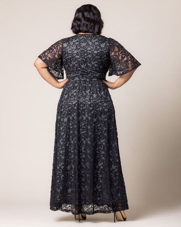Luminous Sequin Lace Long Gown in Storm Grey