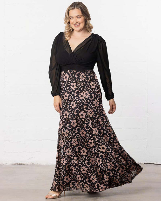 Mon Tresor Lace Evening Gown in Rose Gold