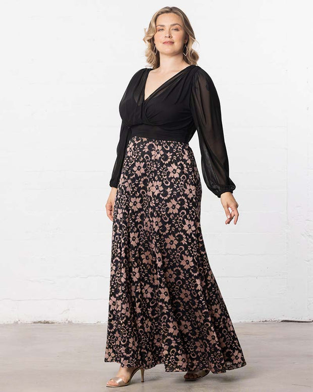Mon Tresor Lace Evening Gown in Rose Gold