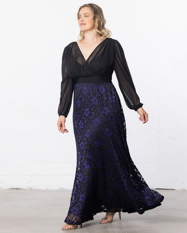 Mon Tresor Lace Evening Gown in Violet Noir