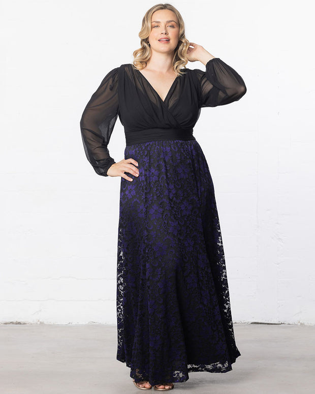 Mon Tresor Lace Evening Gown in Violet Noir