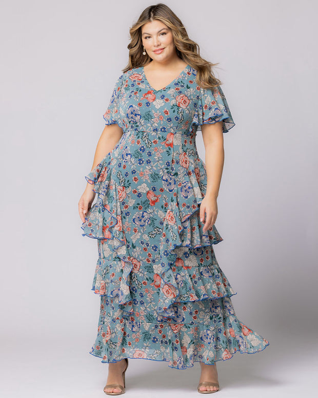 Tour De Flounce Maxi Dress in Blue Garden Print