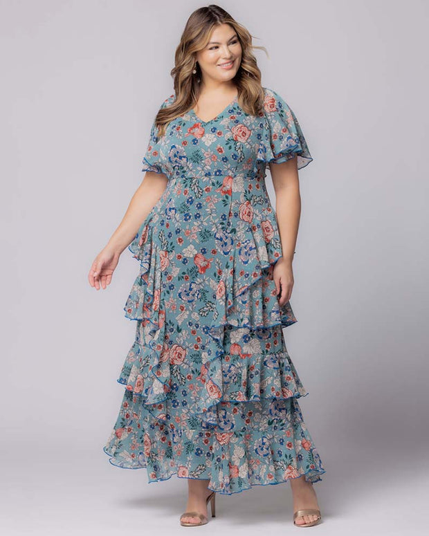 Tour De Flounce Maxi Dress in Blue Garden Print