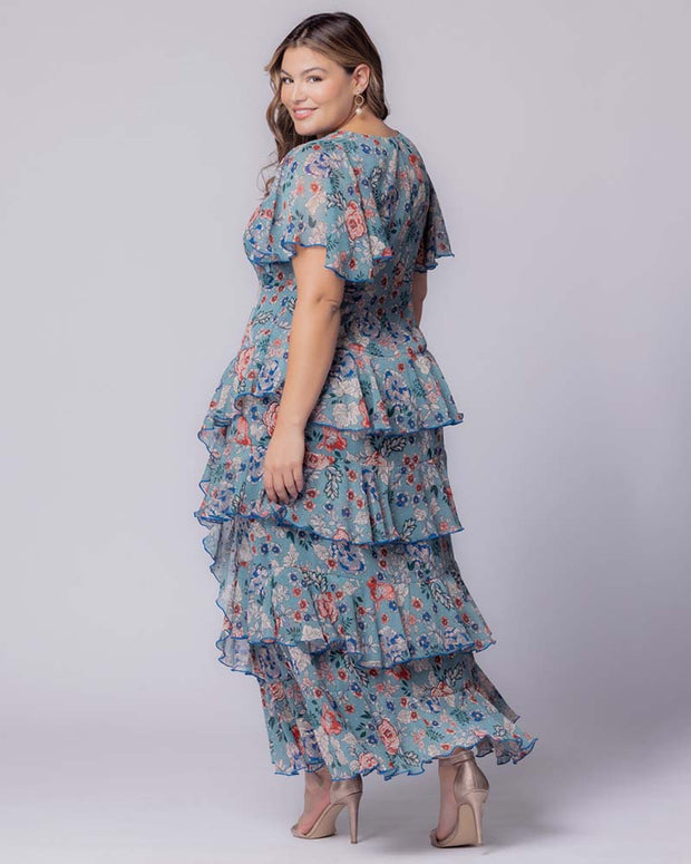 Tour De Flounce Maxi Dress in Blue Garden Print