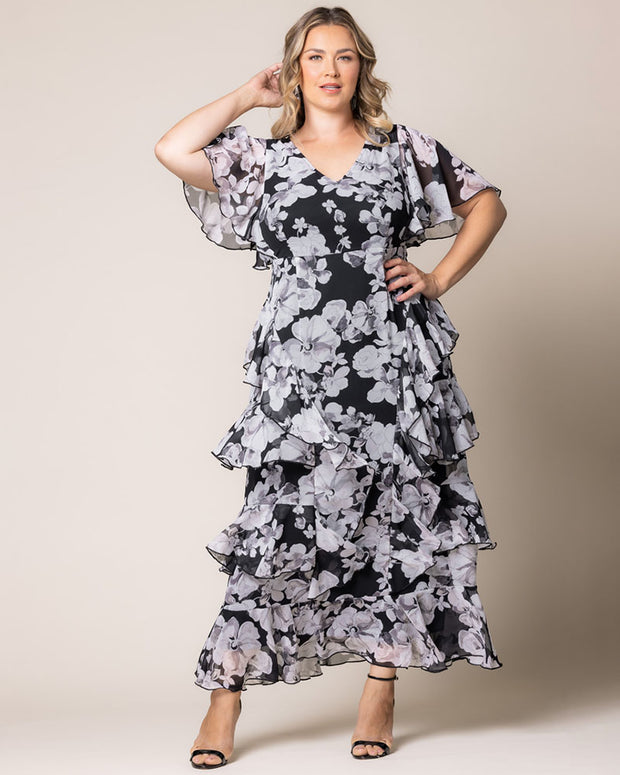 Tour De Flounce Maxi Dress in Greyscale Bloom